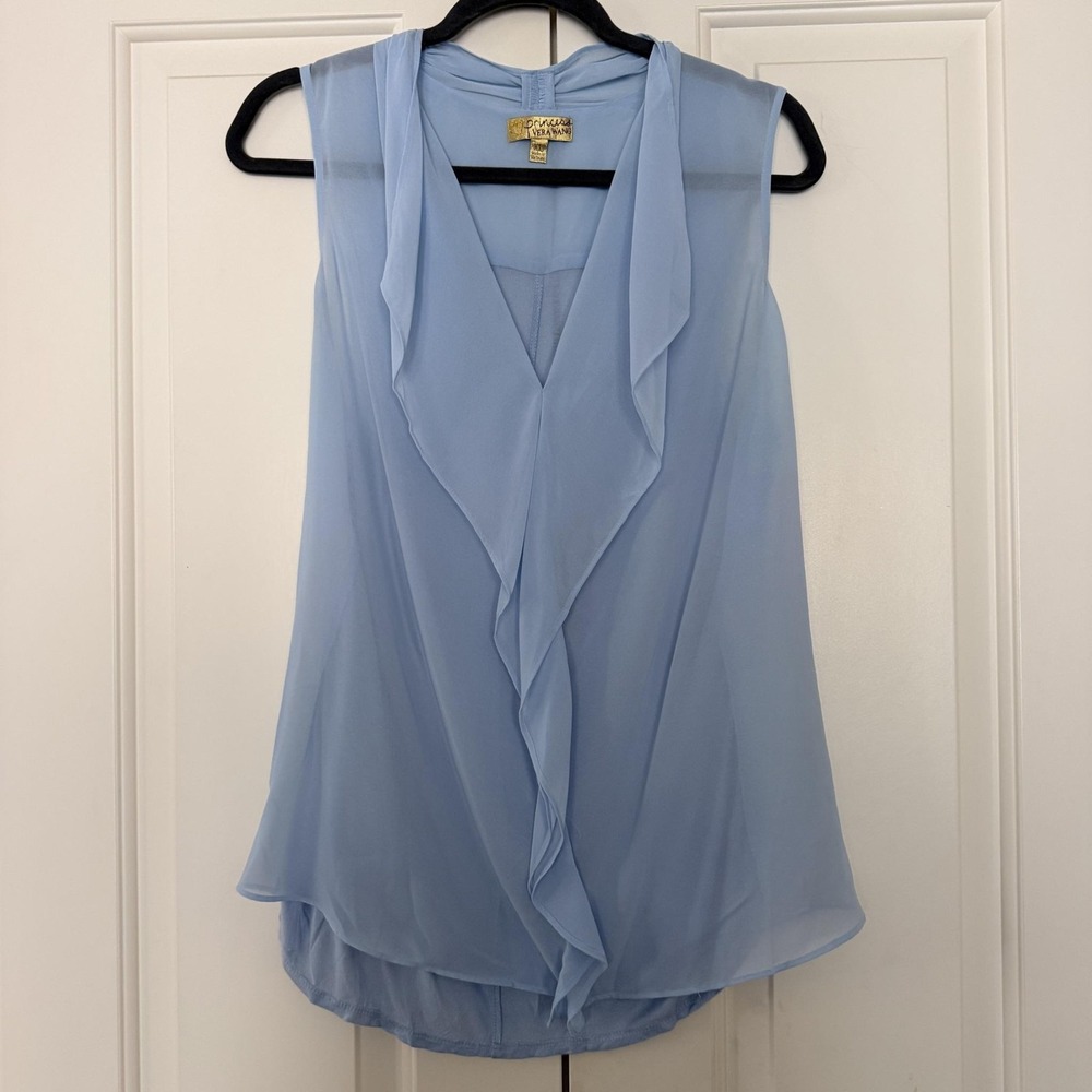Princess Vera Wang Blouse Womens XL Blue Sleeveless Ruffle Chiffon Tunic Top